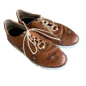 Pikolinos Brown Leather Lace Up Casual Shoes Men Size 6 6.5 US 40 EU embroidere
